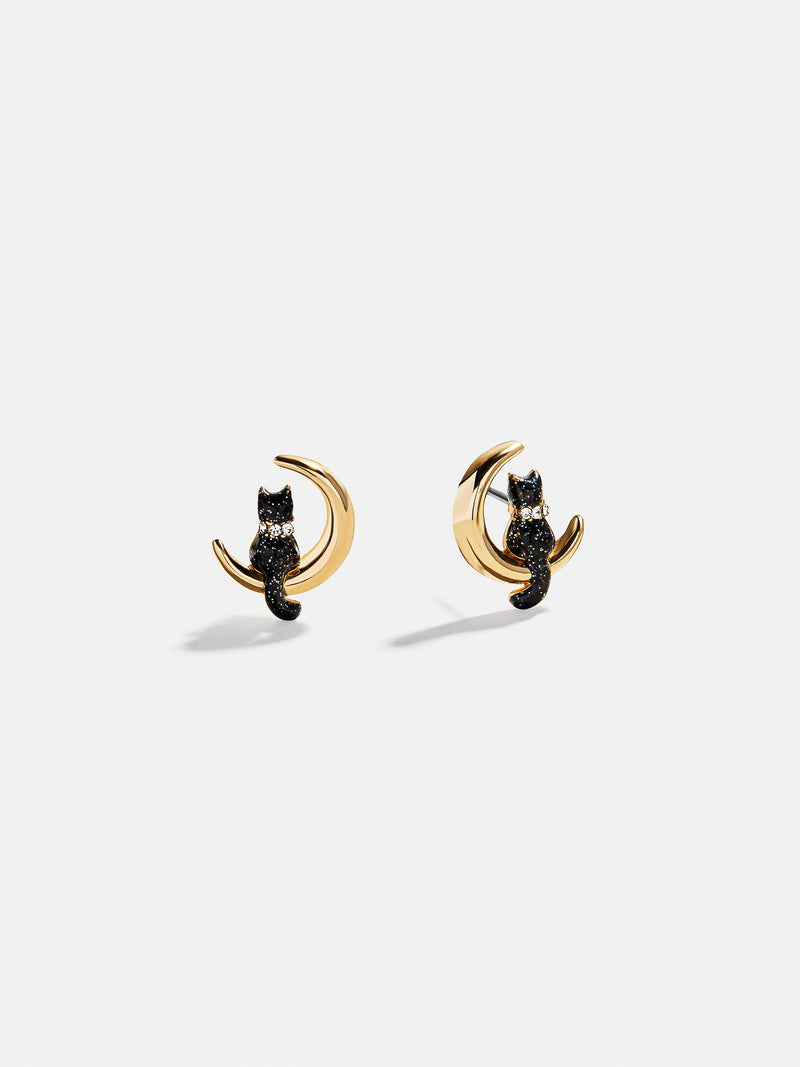 Over The Moon Earrings - Black Cat
