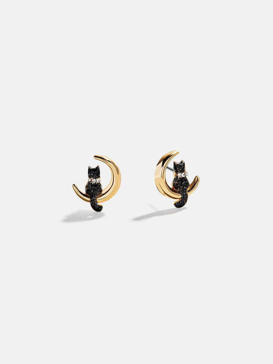 Over The Moon Earrings - Black Cat