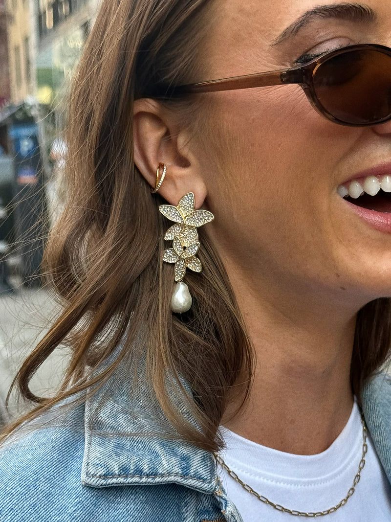 BaubleBar Marissa Floral Earrings - Gold/Pavé - 
    Flower earrings with pearls 
  
