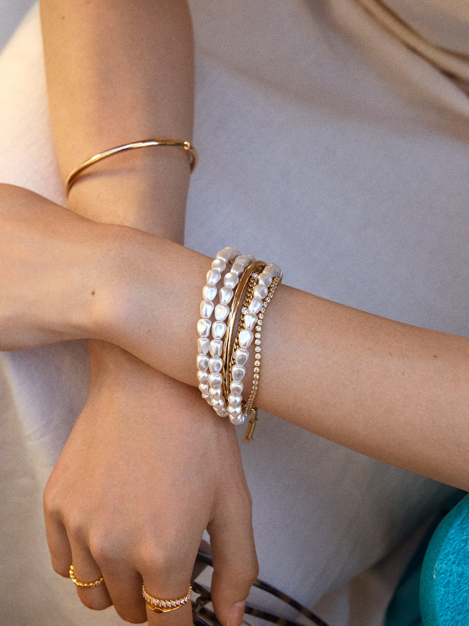 Ondine Pearl Cuff Bracelet - White – Pearl bracelet stack – BaubleBar