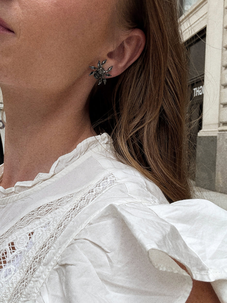 Crystal Creepers Spider Earrings - Black Spider