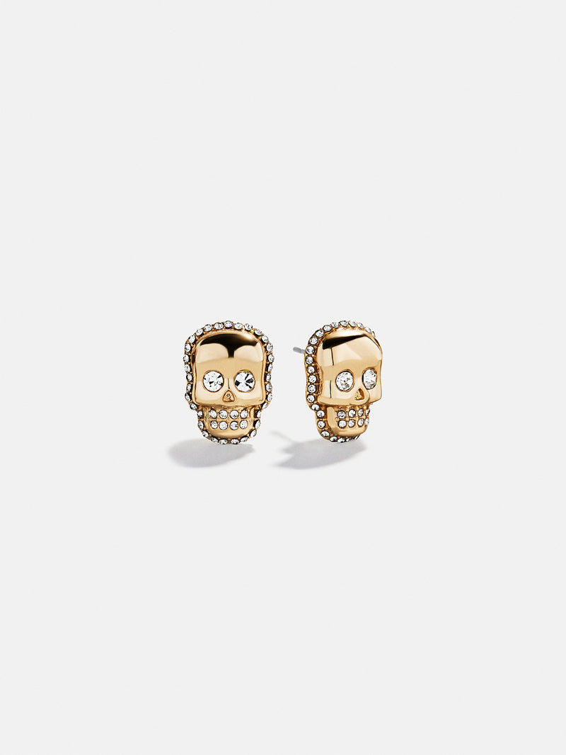 Gold and Pavé Skull Stud Earrings  - Skull