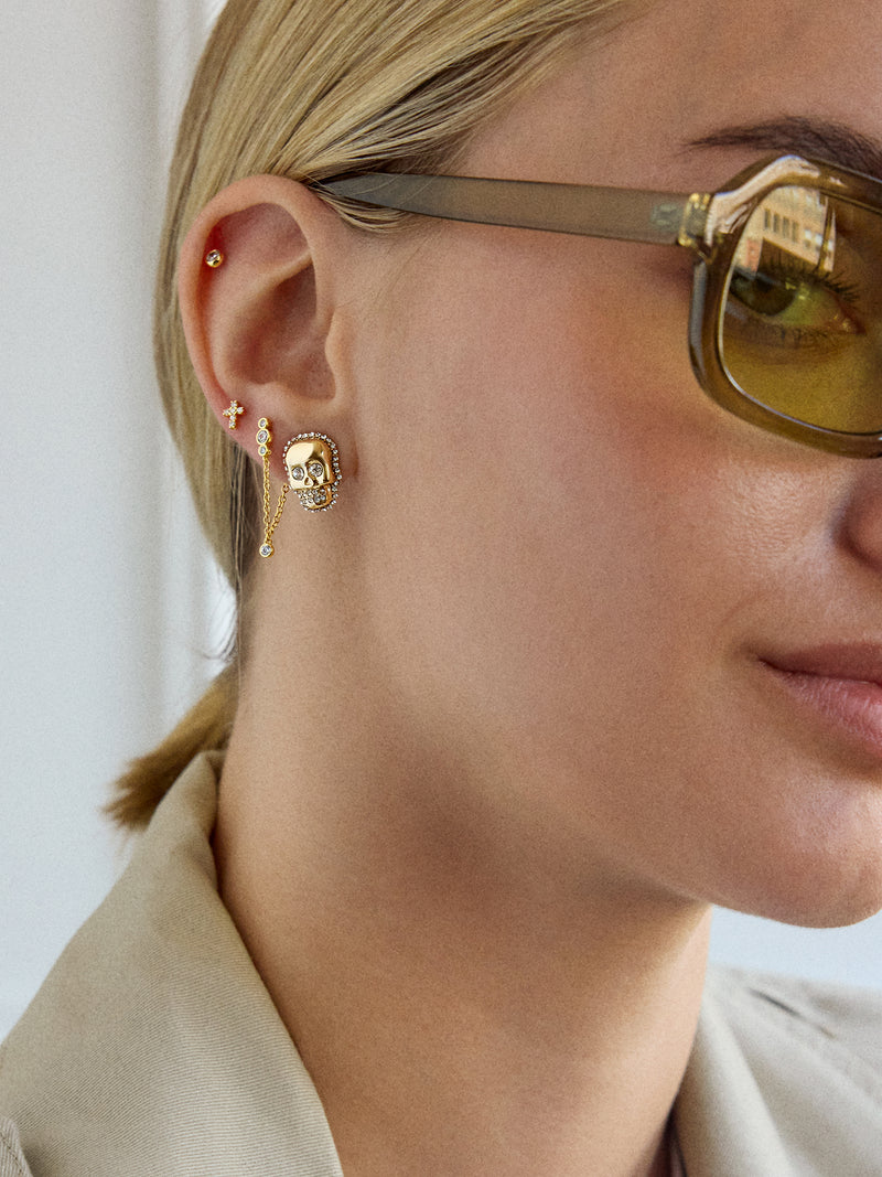 BaubleBar Gold and Pavé Skull Stud Earrings  - Skull - 
    Gold Halloween earrings
  
