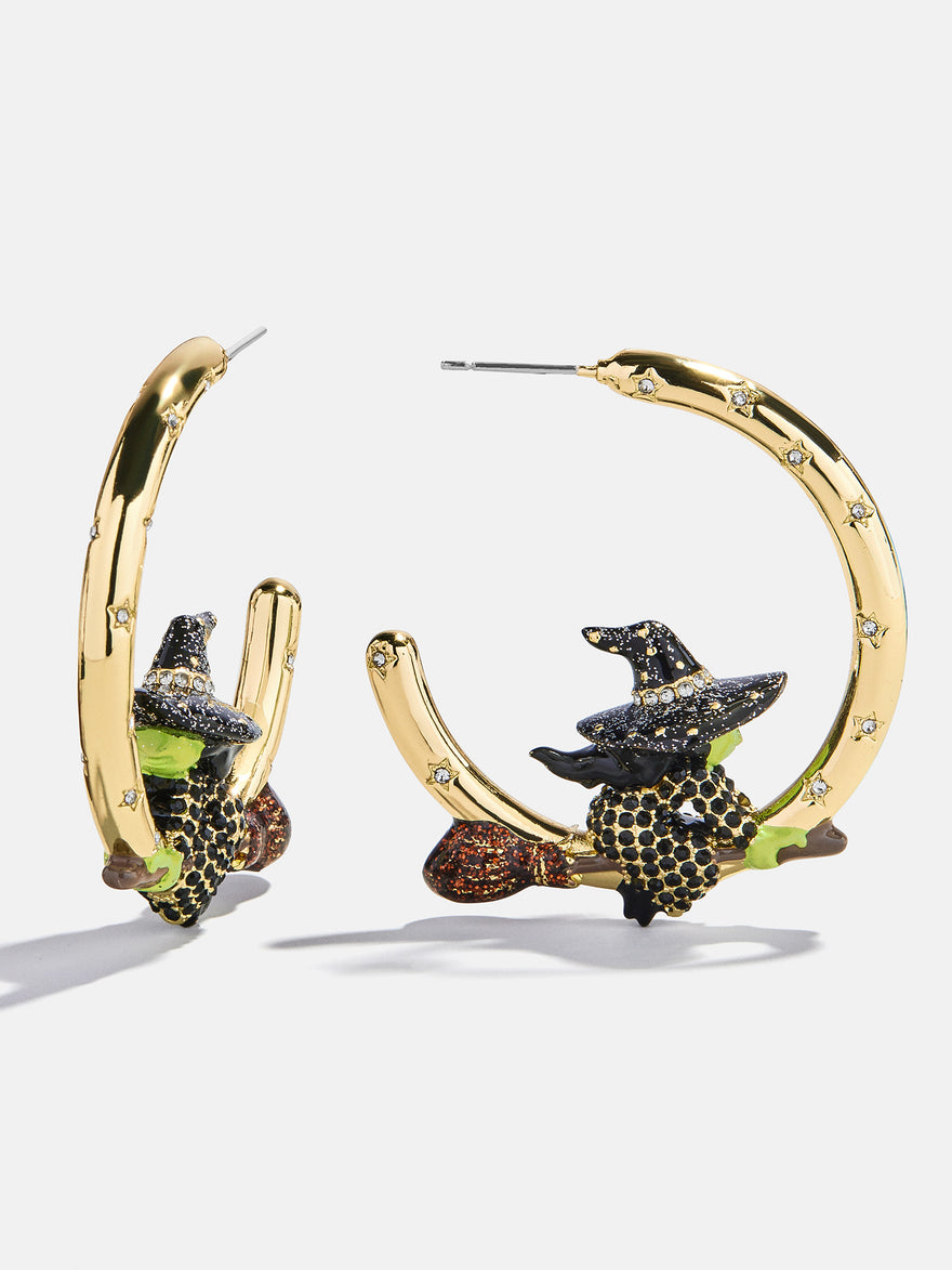 Evil Witch Hoop Earrings - Gold/Green