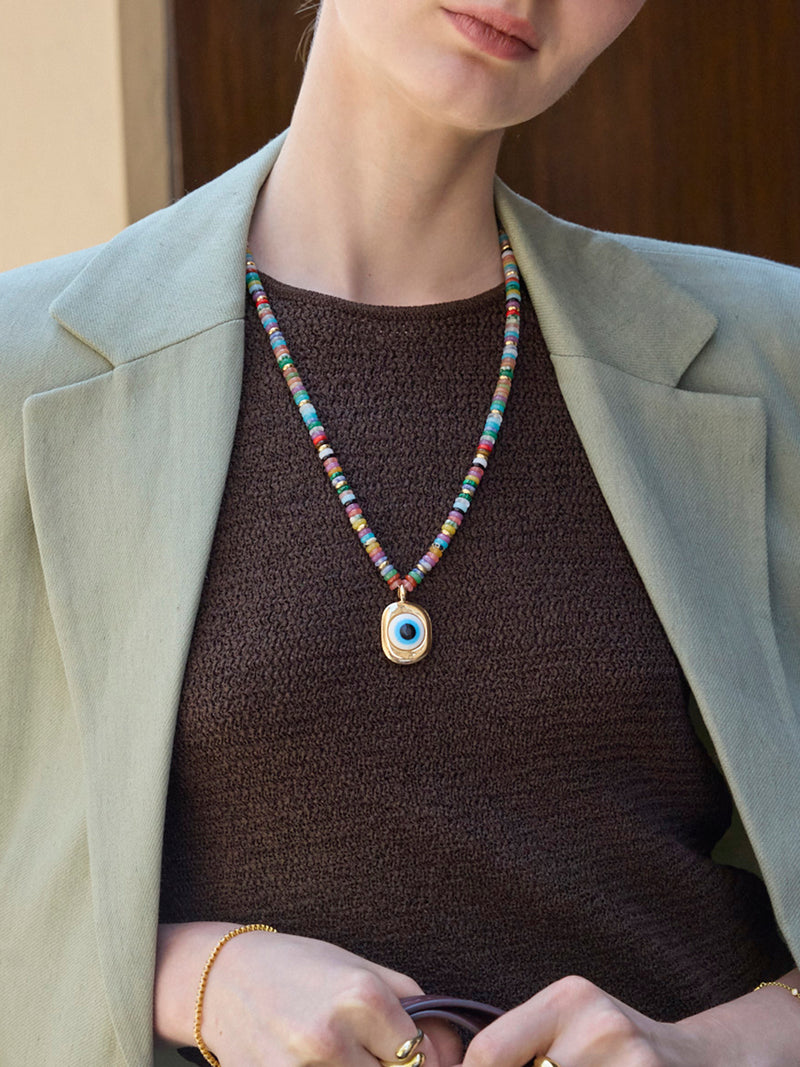 BaubleBar Amaris Semi-Precious Evil Eye Necklace - Evil Eye - 
    Beaded necklace with evil eye charm
  
