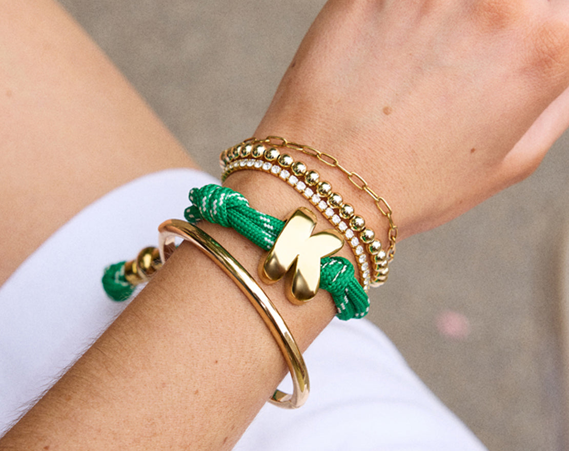 Dive In Initial Bracelet - Green Apple Cord