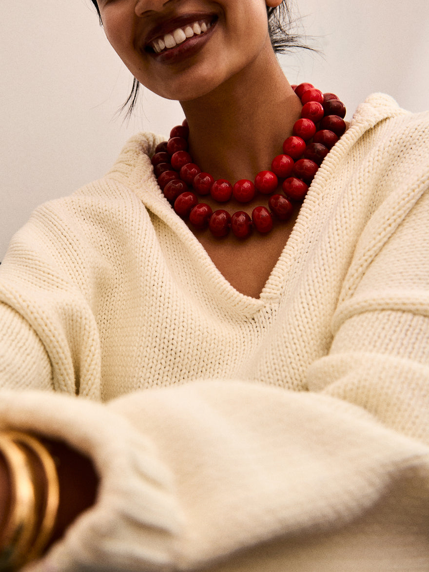 Jane Beaded Necklace - Red Jasper