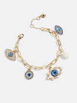 BaubleBar Evil Eye Charm Bracelet - Gold/Blue - 
    Gold chain with evil eye charms 
  
