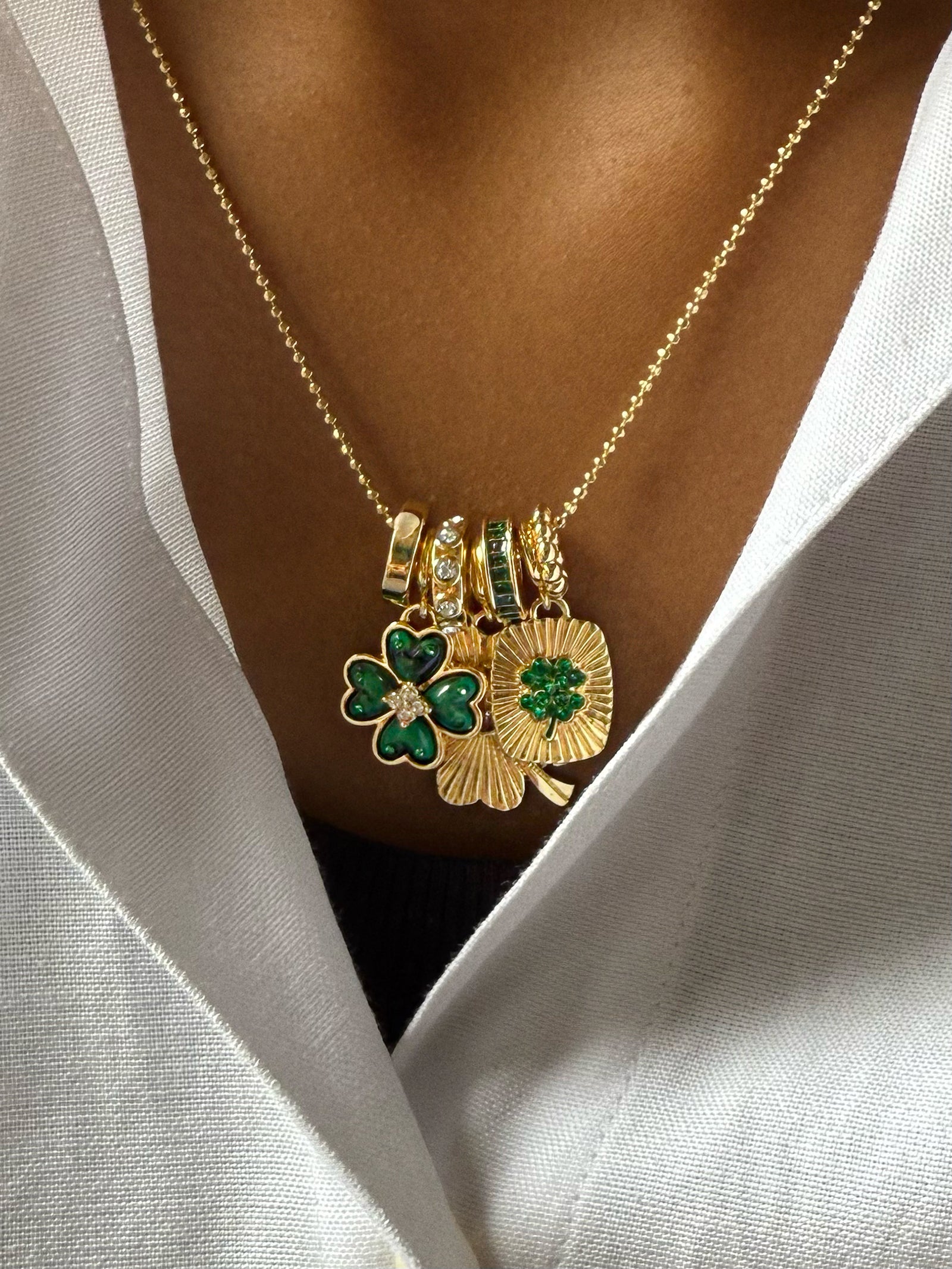 Lucky Clover Charm Necklace - Clover – Gold charms on ball chain ...