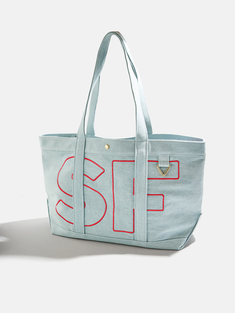 BaubleBar Cherry Red - 
    Personalized canvas tote bag with custom embroidered initials 
  

