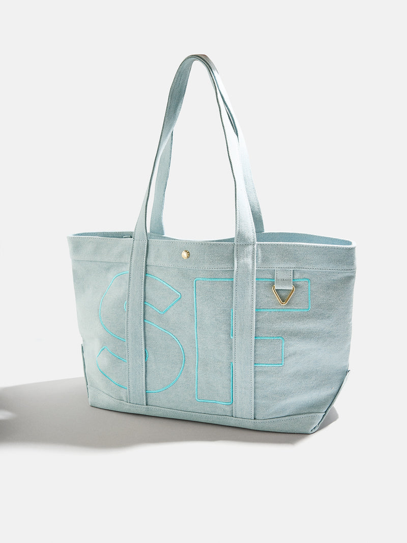 BaubleBar Turquoise - 
    Personalized canvas tote bag with custom embroidered initials 
  
