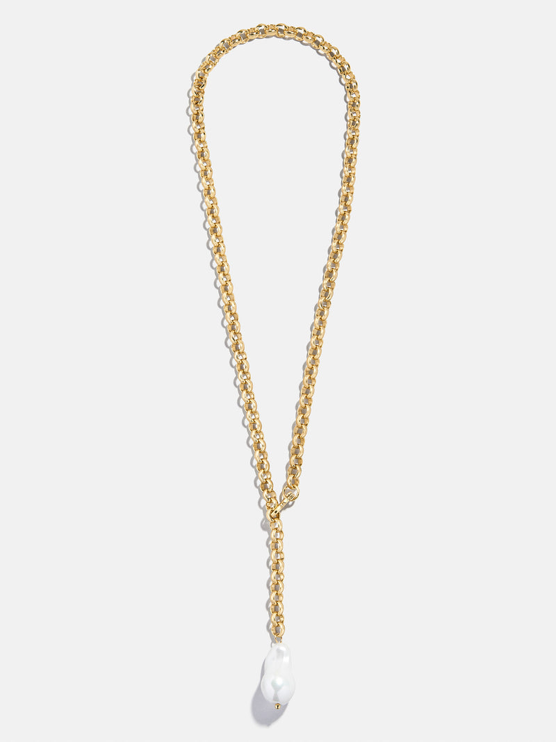 BaubleBar Teagan Pearl Lariat Necklace - Gold/Pearl - 
    Pearl Y necklace 
  
