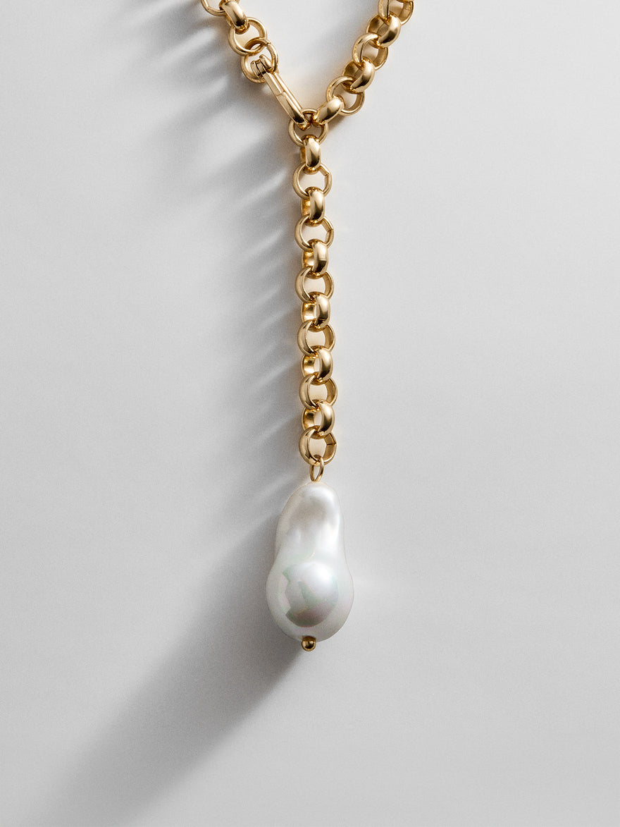 Teagan Pearl Lariat Necklace - Gold/Pearl