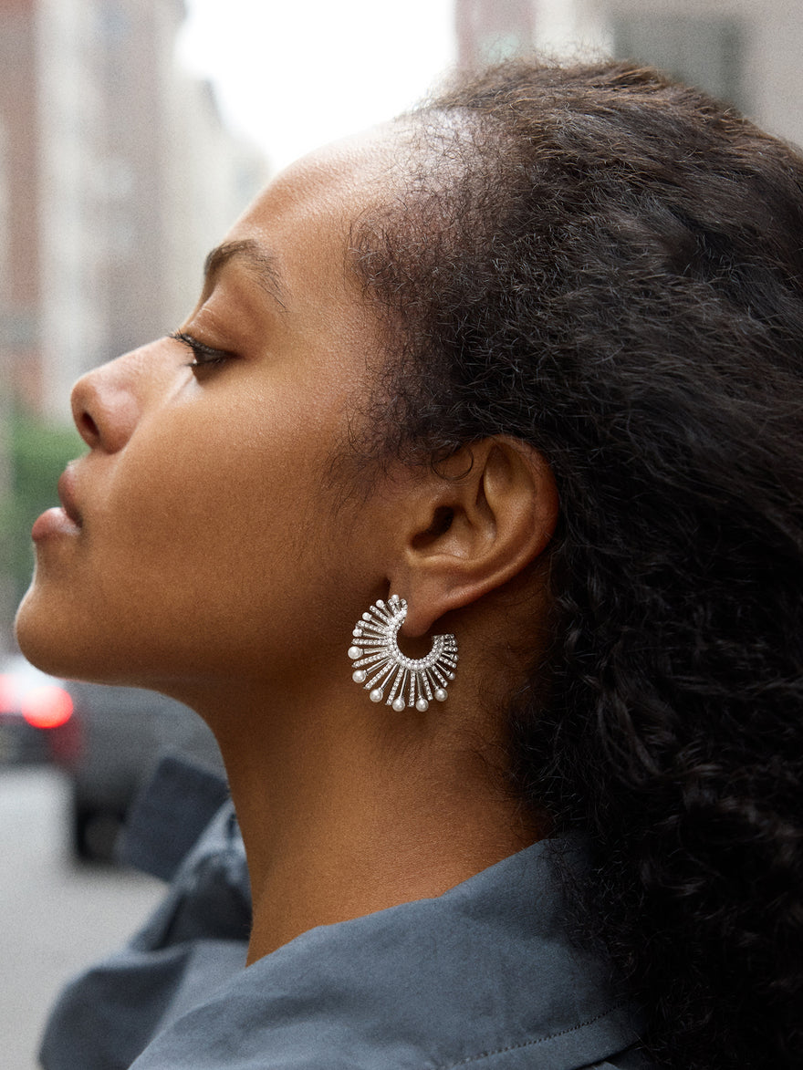 Jordan Sunburst Hoop Earrings - Silver/Pavé