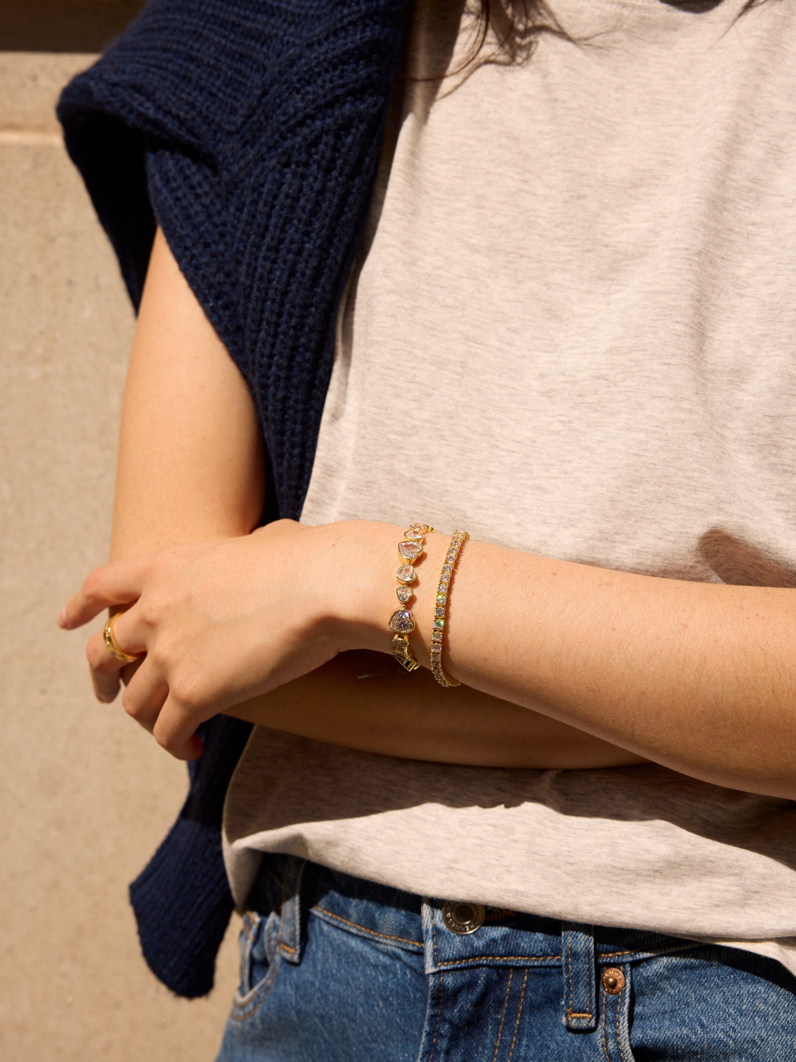 Zadie Heart Tennis Bracelet - Gold/Pavé – Crystal bracelet for