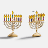 Glow Big Menorah Statement Earrings - Menorah