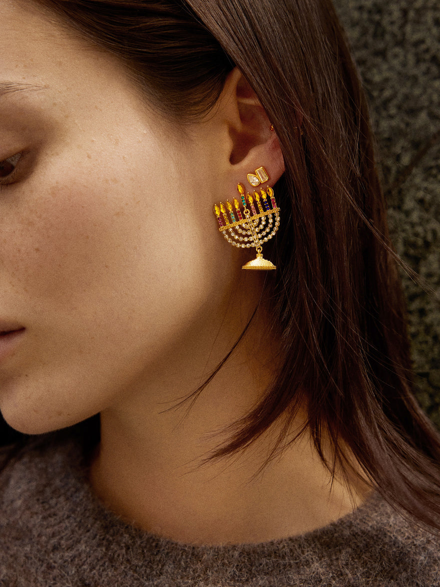 Glow Big Menorah Statement Earrings - Menorah