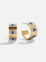 BaubleBar Evil Eye On Repeat Hoop Earrings - Gold/Blue - 
    Gold huggie earrings 
  
