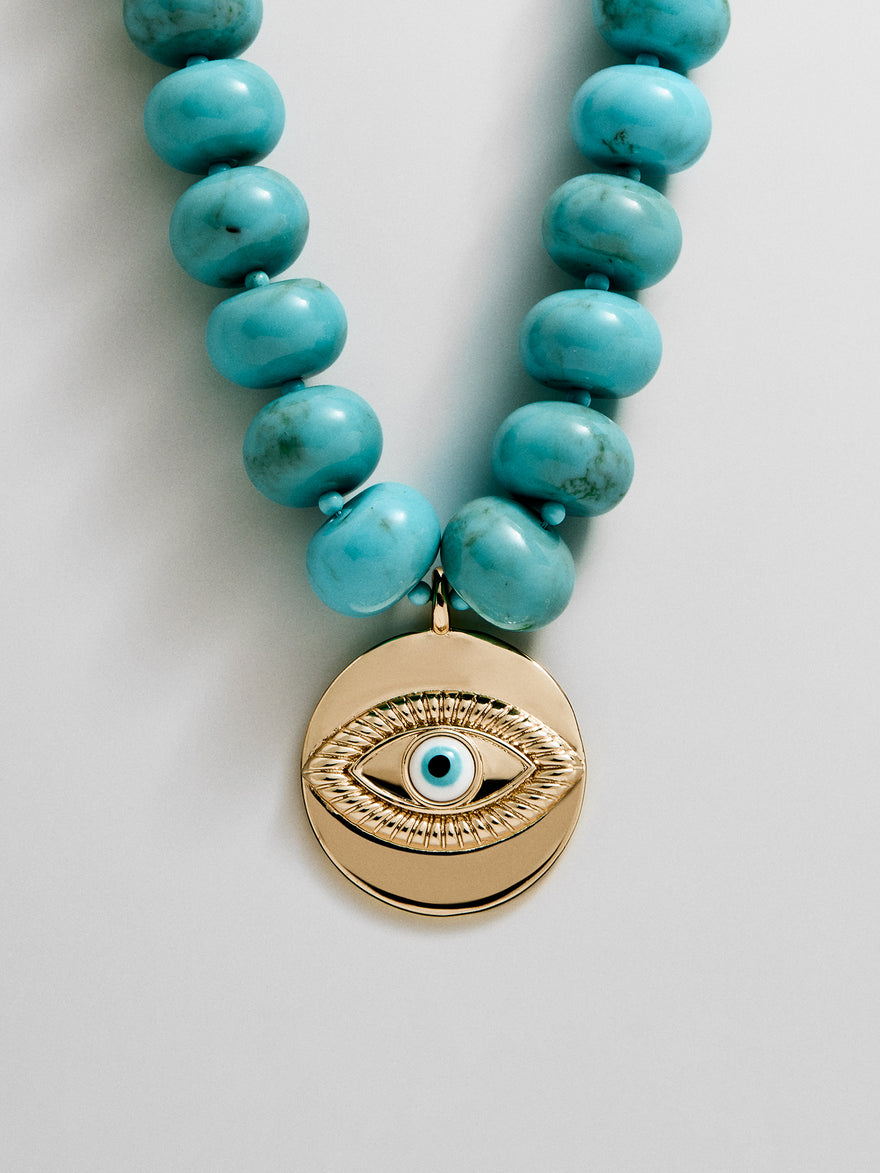 Joan Semi-Precious Evil Eye Necklace - Gold/Turquoise