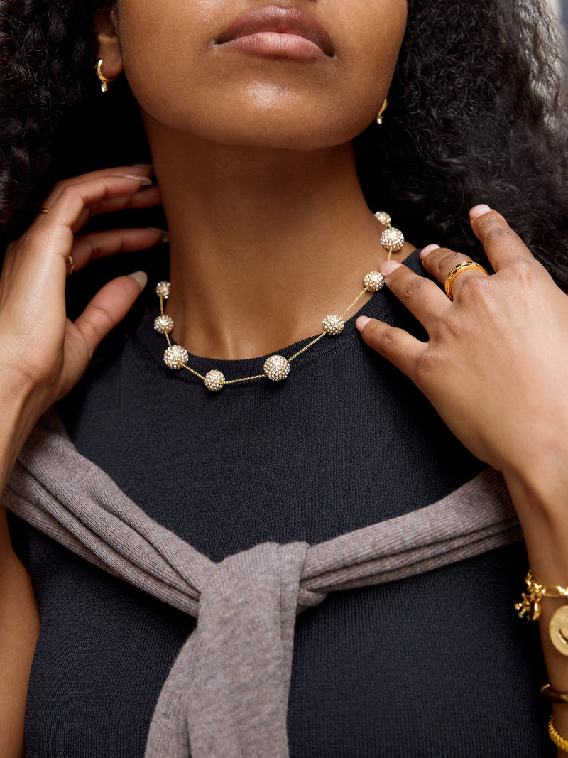 BaubleBar Blair Pearl Necklace - Gold/Pavé - 
    Pavé pearls on a gold chain 
  

