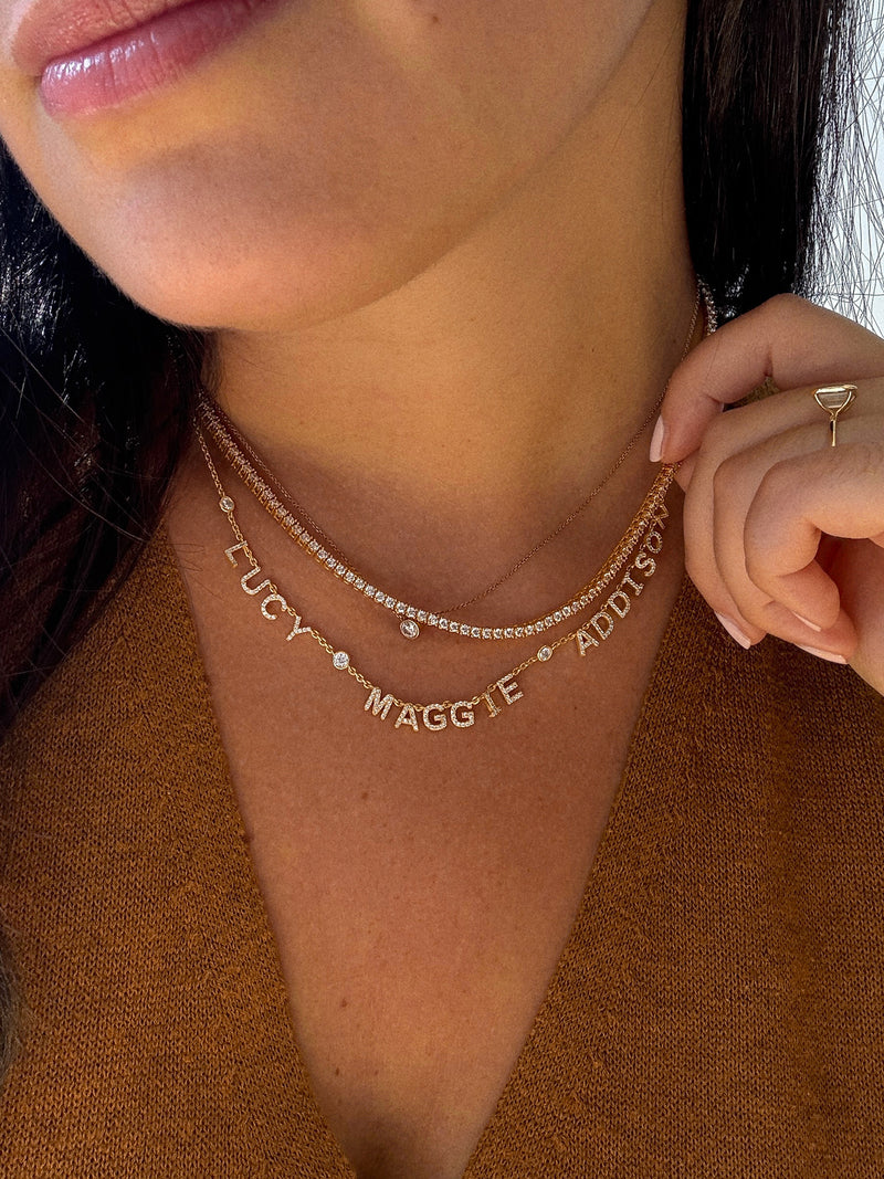 Personalized 14K Gold Plated Or Silver Full Pave Name Necklace - Any Name, Heart Charm, Figaro Chain
