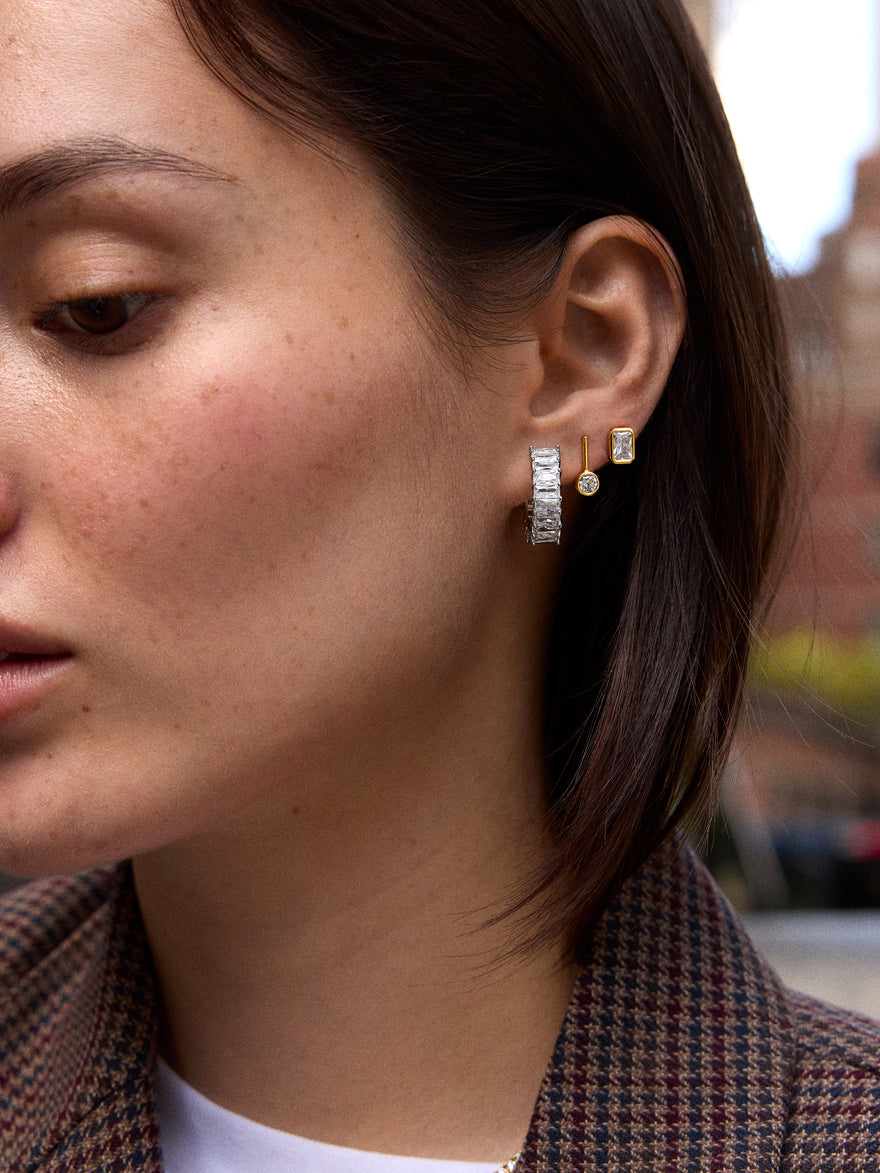 Maria Sterling Silver Hoop Earrings - Silver/Pavé