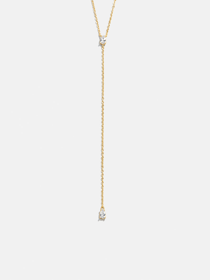 Teardrop 18K Gold Lariat Necklace - Gold/Pavé