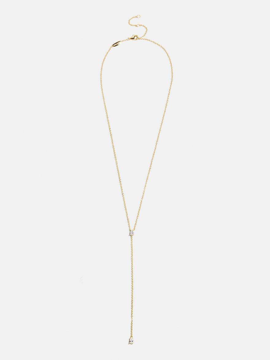Teardrop 18K Gold Lariat Necklace - Gold/Pavé