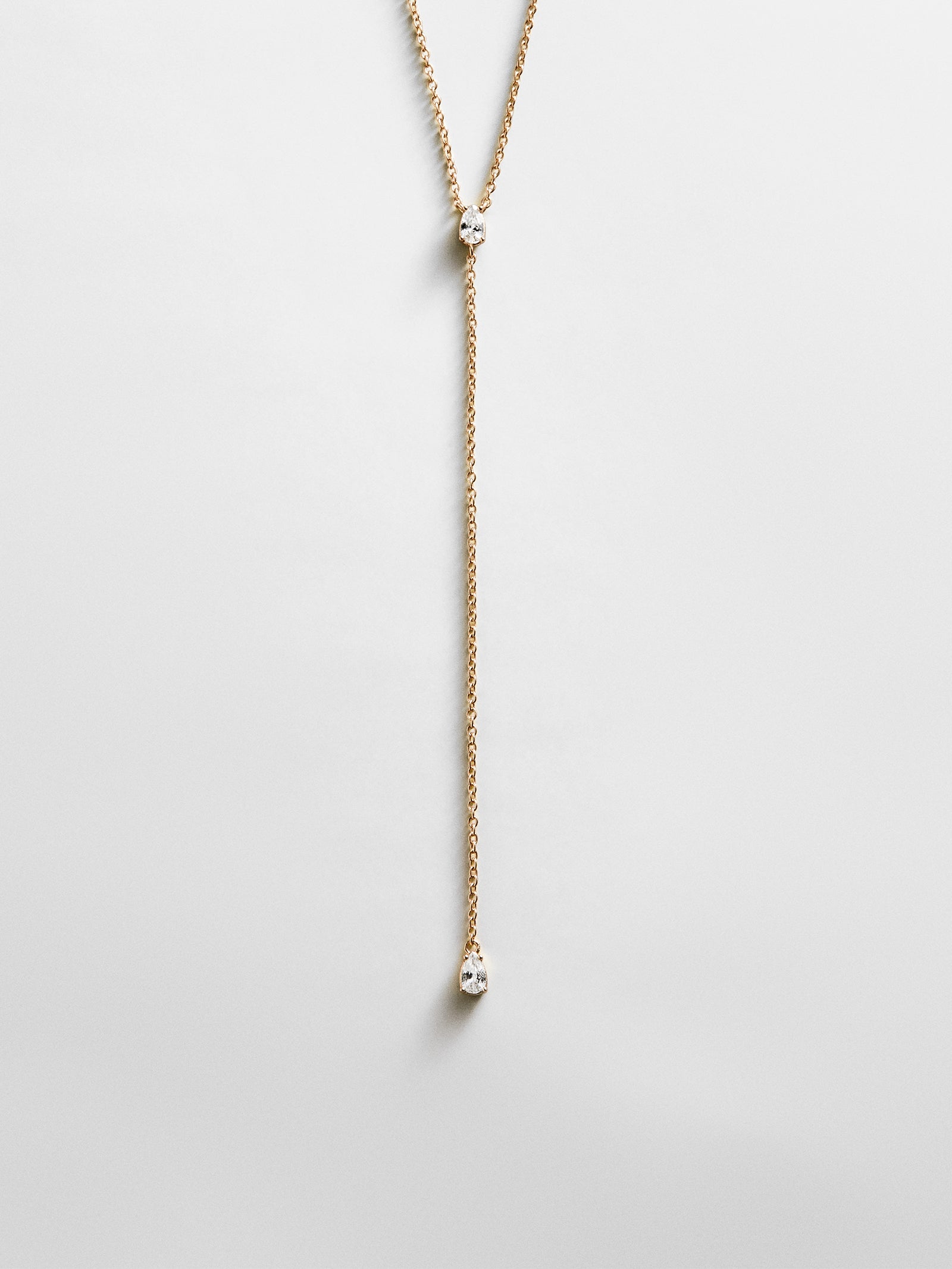 Teardrop 14K Gold Lariat Necklace - Gold/Pavé