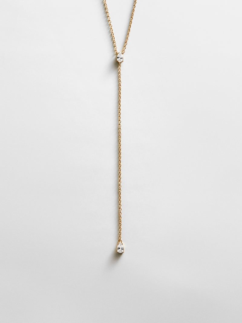 Teardrop 14K Gold Lariat Necklace - Gold/Pavé