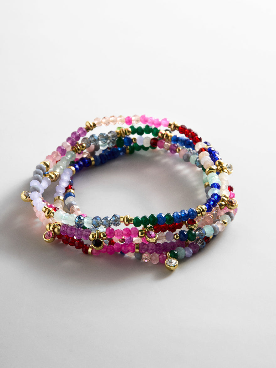 Indya Semi-Precious Layered Bracelet Set - Dark Multi