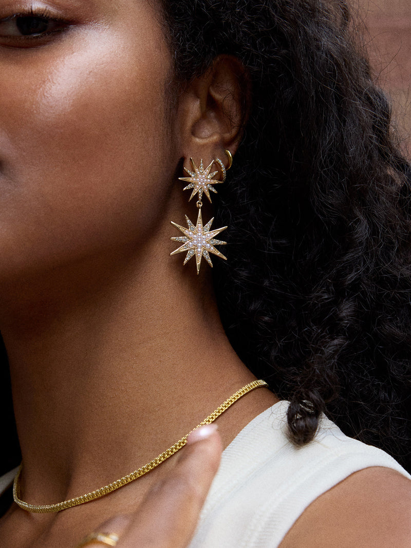 BaubleBar Star Power Celestial Statement Earrings - Gold/Pavé - 
    Crystal drop earrings
  
