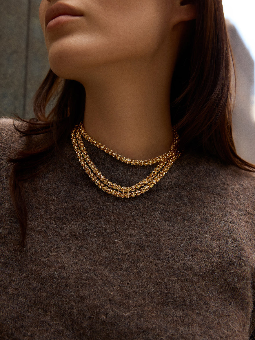 Crystal Layered Necklace - Gold/Pavé