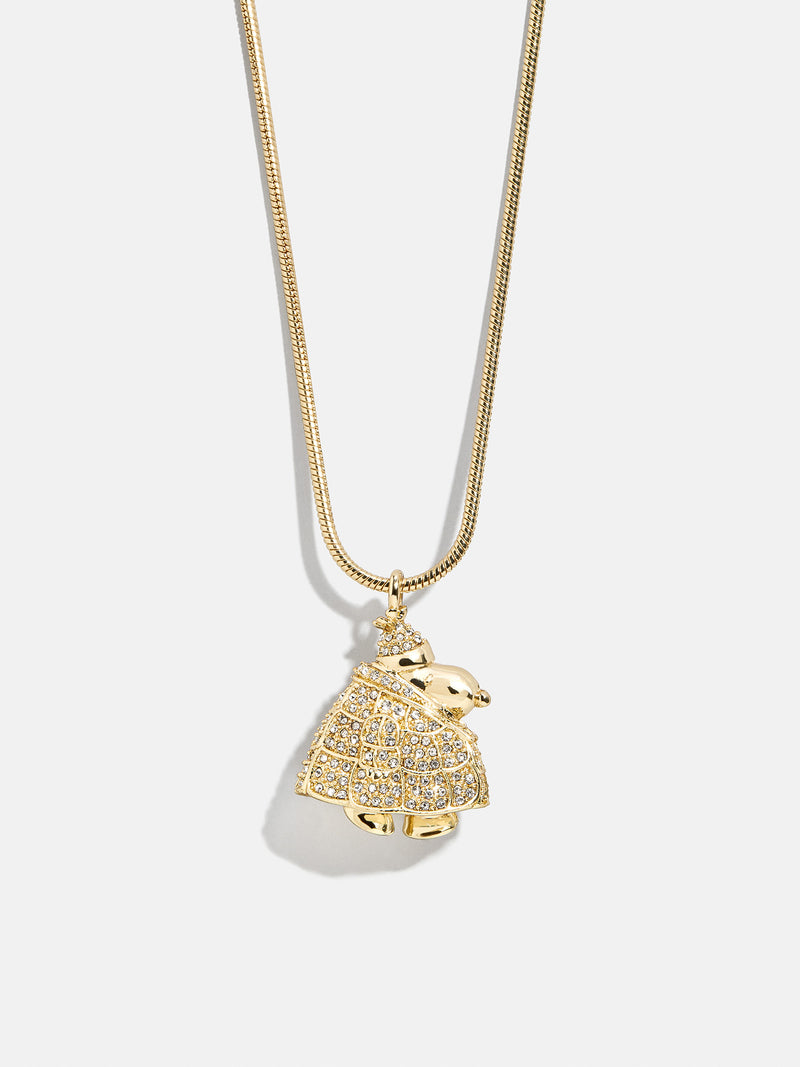 Peanuts Snoopy Puffer Jacket Necklace - Gold/Pavé