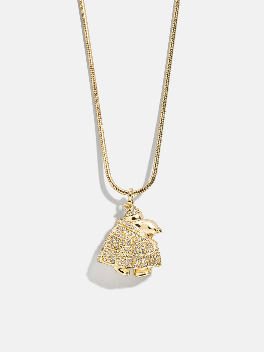 Peanuts Snoopy Puffer Jacket Necklace - Gold/Pavé