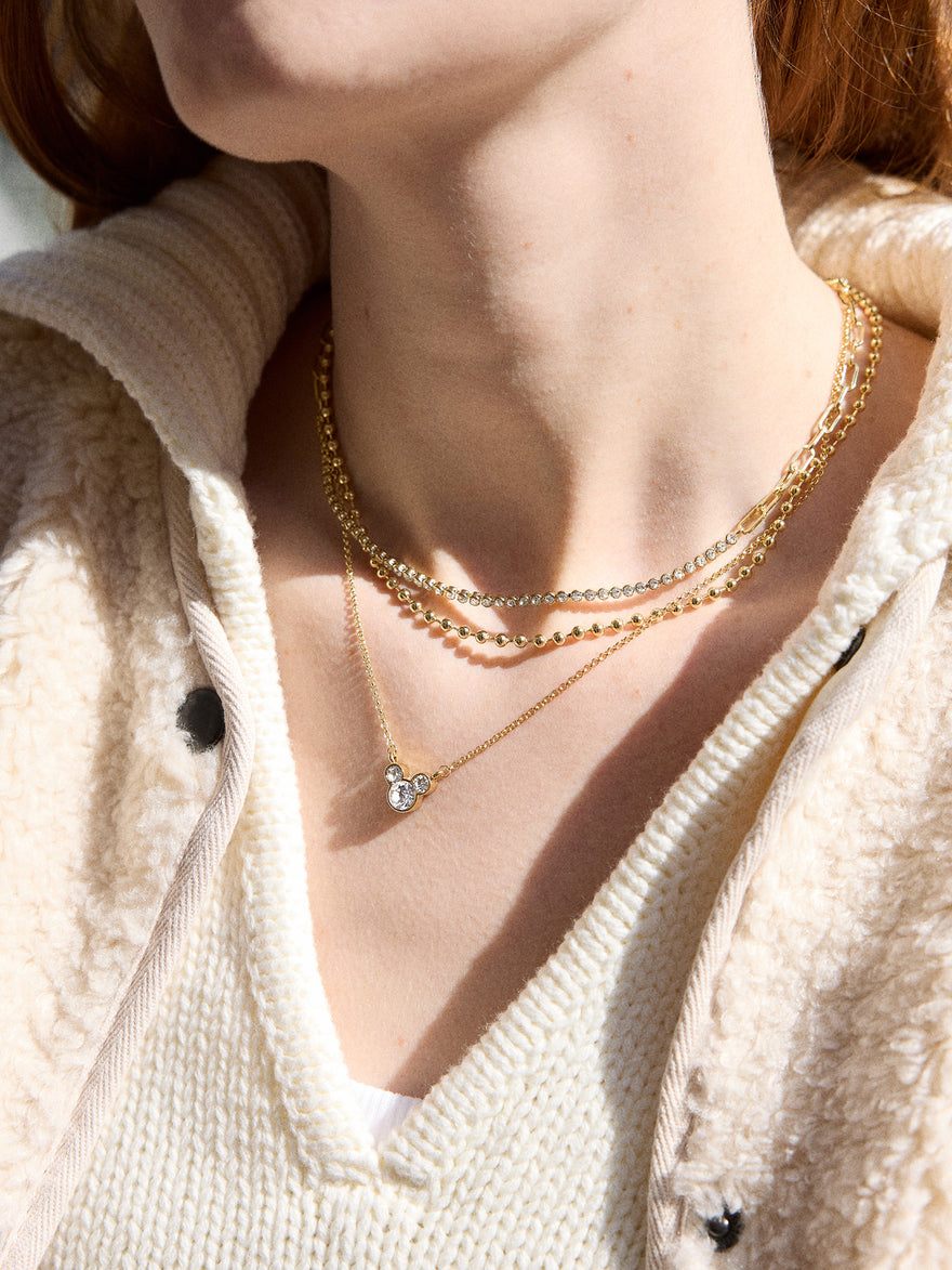 Disney Mickey Mouse Layered Necklace - Gold/Pavé