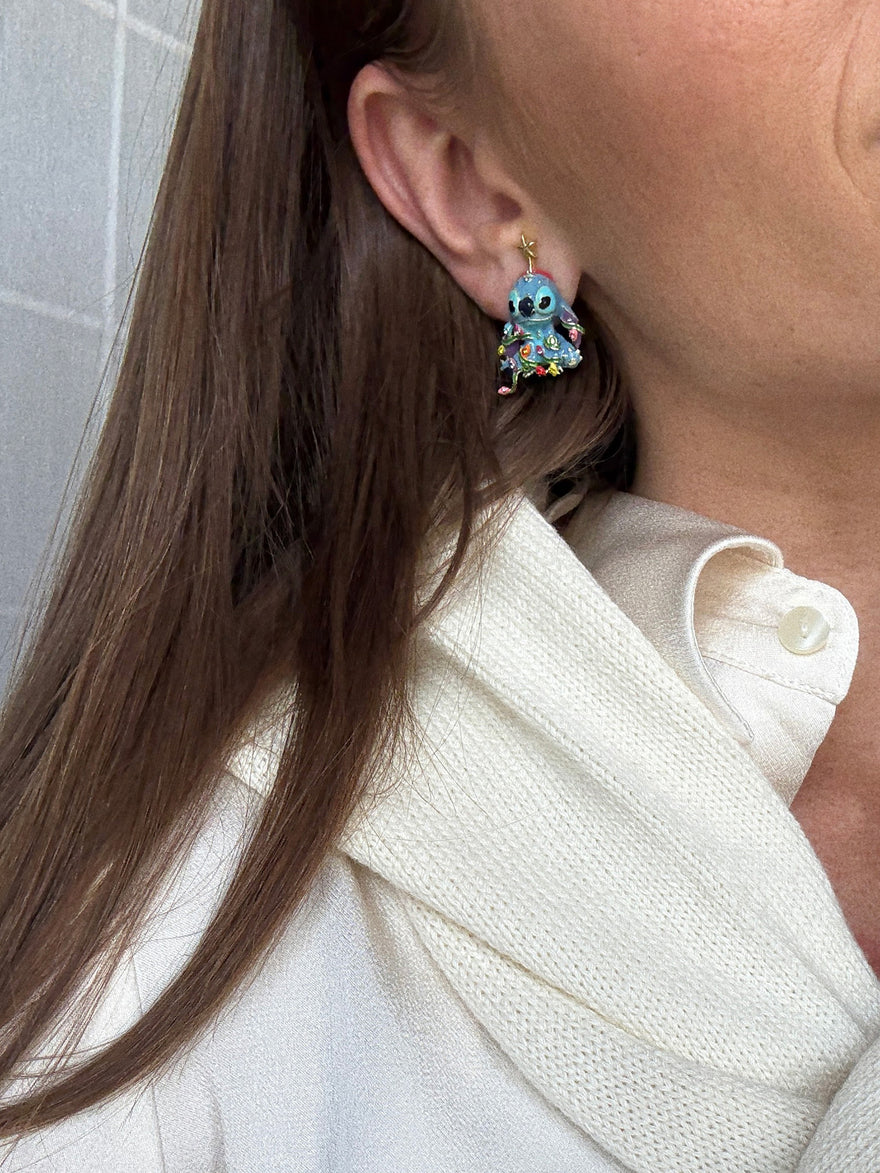 Disney Stitch Christmas Lights Earrings - Blue
