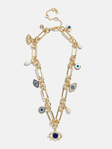 BaubleBar Ojo Evil Eye Charm Necklace - Gold/Blue - 
    Gold paperclip chain with charms
  
