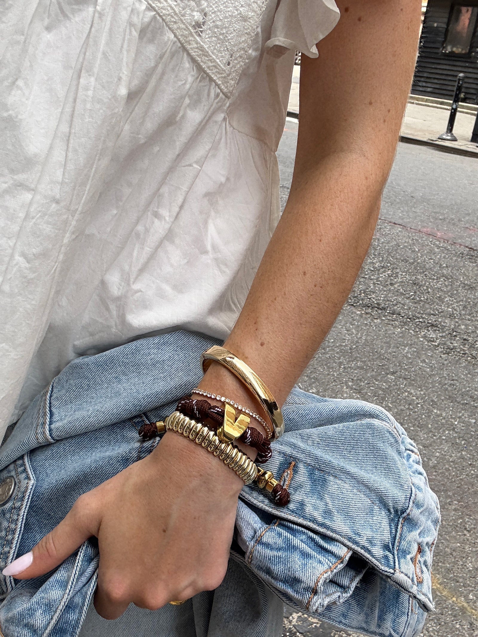 Dive In Initial Bracelet - Mocha Brown