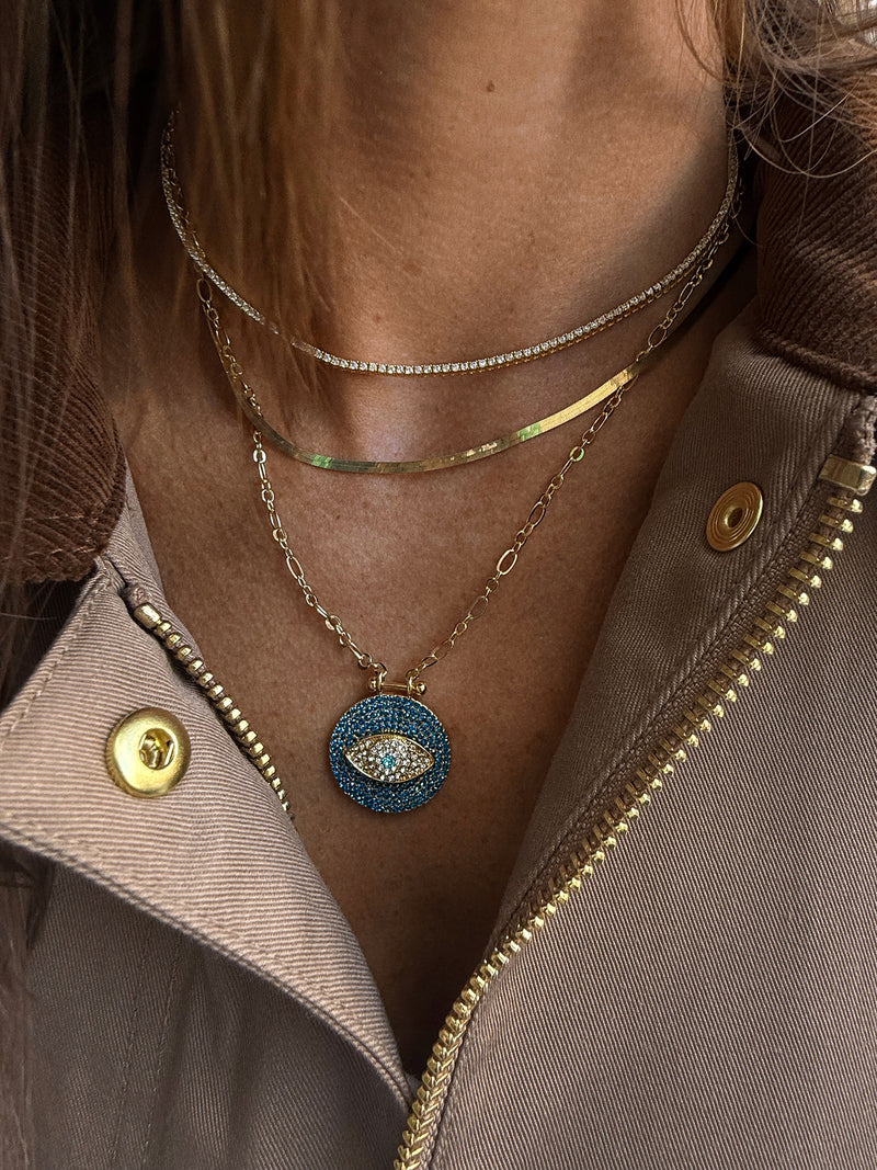 BaubleBar Evil Eye Pendant Necklace - Gold/Blue - 
    Gold hera chain with pendant 
  
