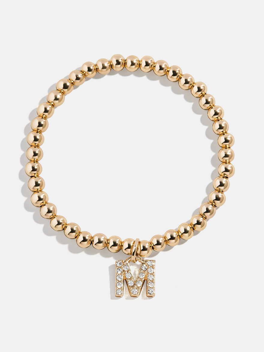 Gold/Pavé Dangle Charm Initial Pisa Bracelet  - M