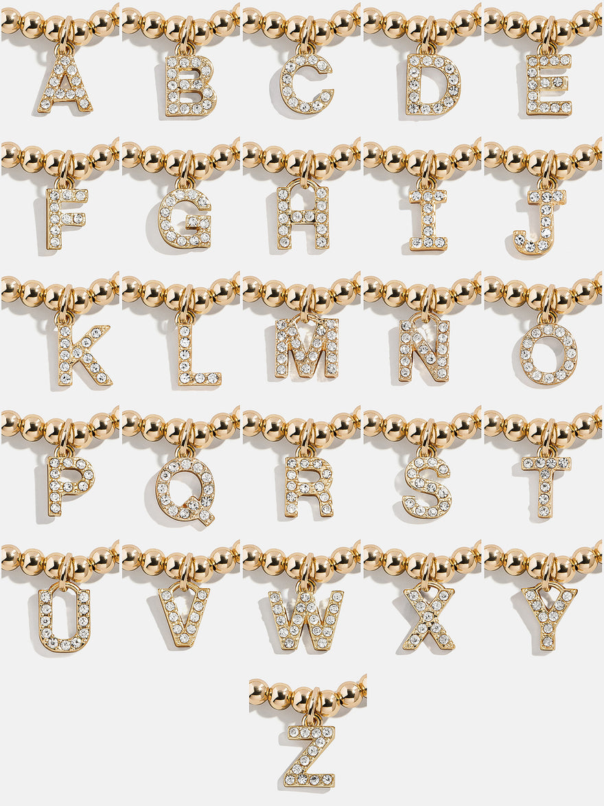 Gold/Pavé Dangle Charm Initial Pisa Bracelet  - B