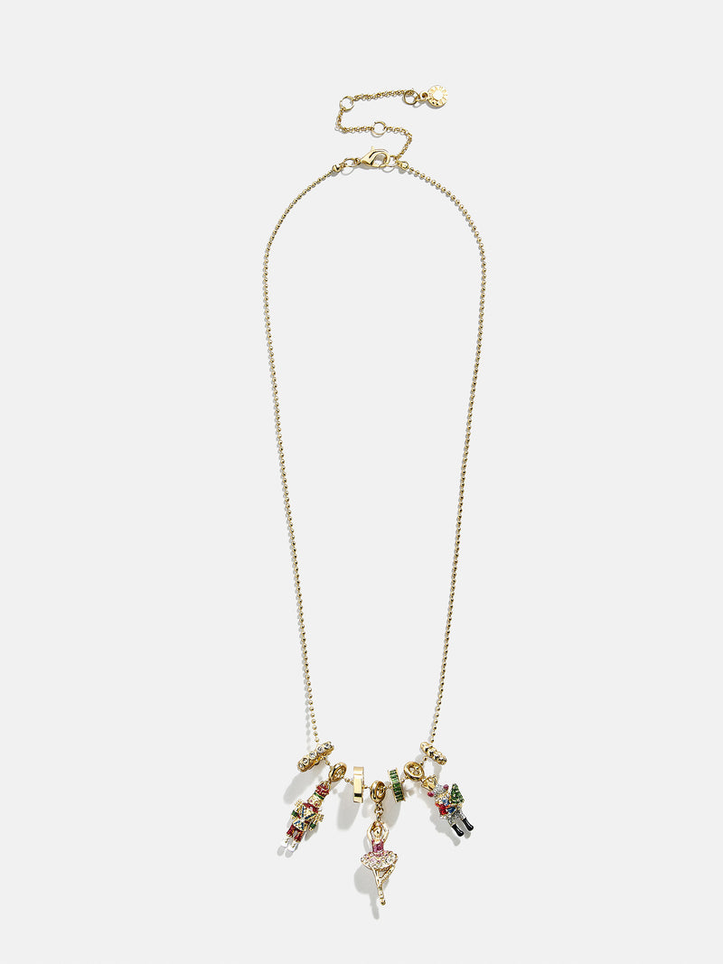 BaubleBar Nutcracker Ballet Christmas Charm Necklace - Nutcracker - 
    Gold ball chain with charms 
  
