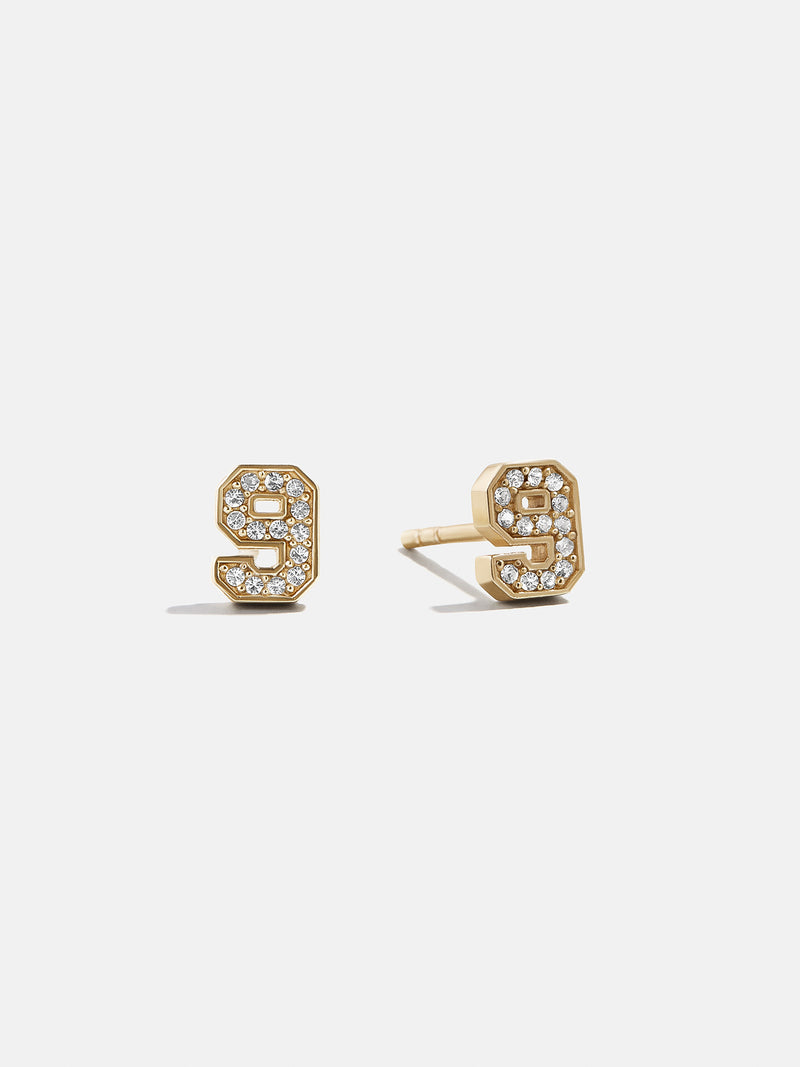 Varsity Number Custom Stud Earrings - Gold Single Digit