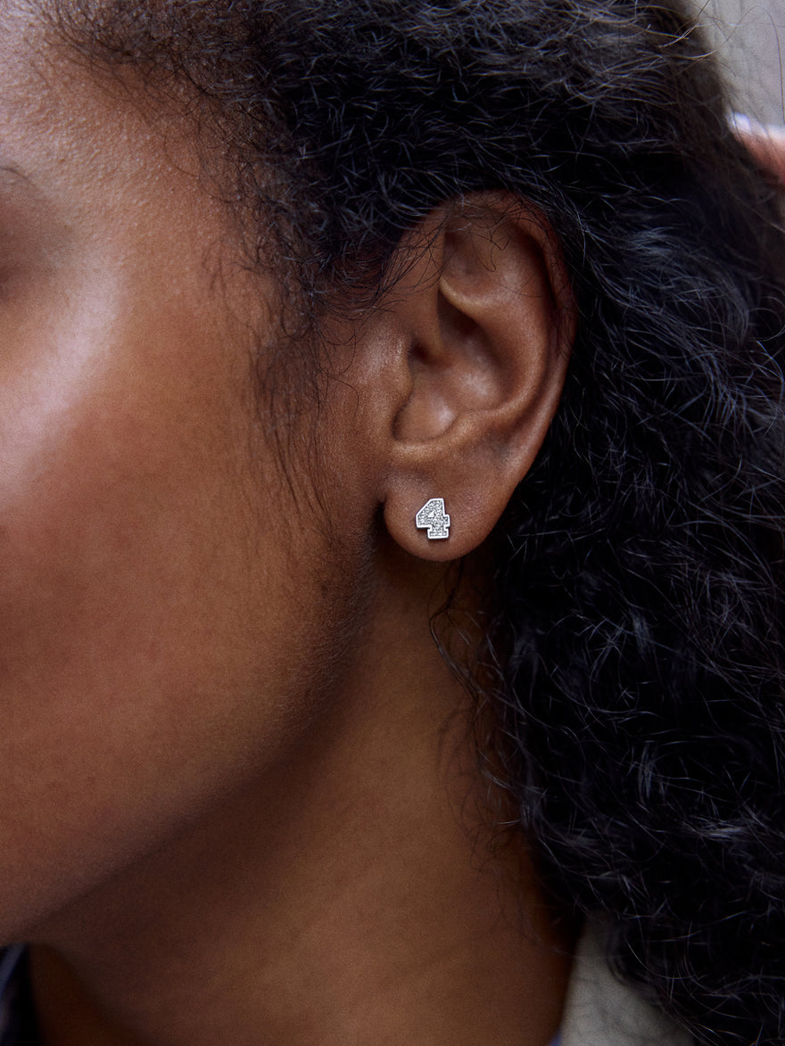 Varsity Number Custom Stud Earrings - Silver Single Digit