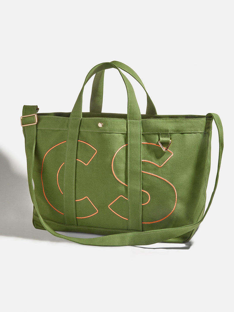 BaubleBar Tangerine Orange - 
    Personalized canvas tote bag with custom embroidered initials 
  
