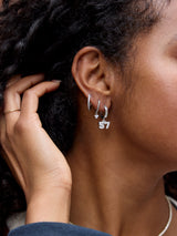 BaubleBar Varsity Number Custom Huggie Earrings - Silver Double Digit - 
    Silver huggie earrings
  

