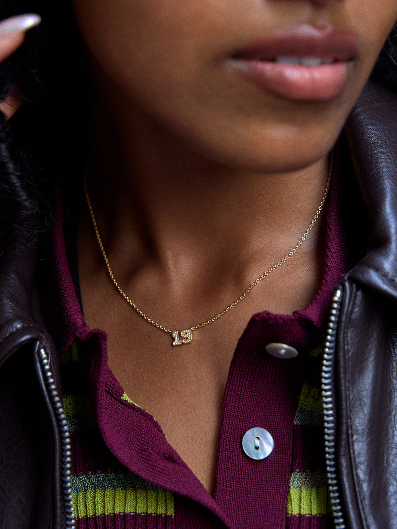 BaubleBar Varsity Gold/Pavé Number Custom Necklace - One Gold Station - 
    Personalized number necklace
  
