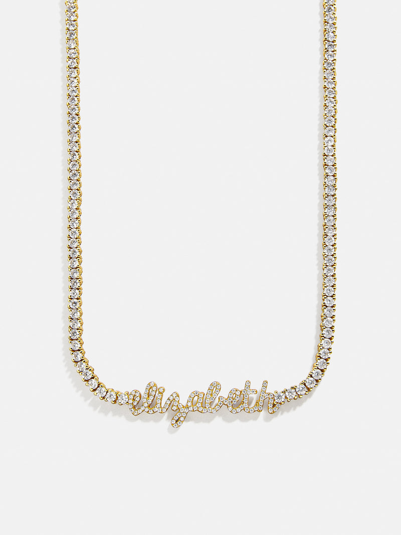 Billie 18K Gold Tennis Custom Nameplate Necklace - Mini Script