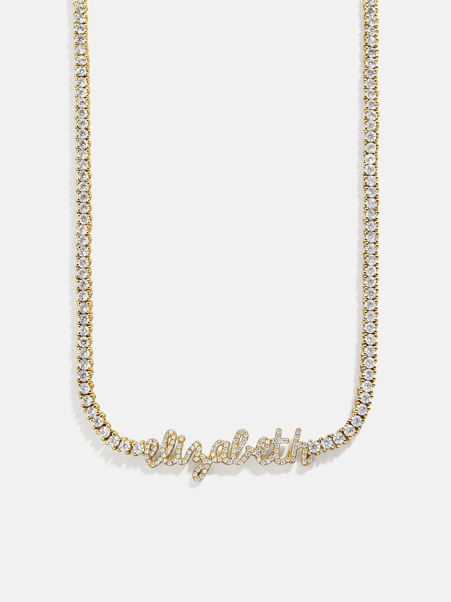 Billie 18K Gold Tennis Custom Nameplate Necklace - Mini Script
